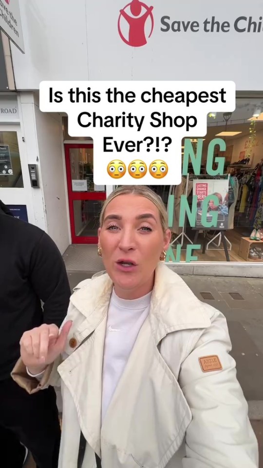 Woman reviews a charity shop, questioning if it's the cheapest ever.