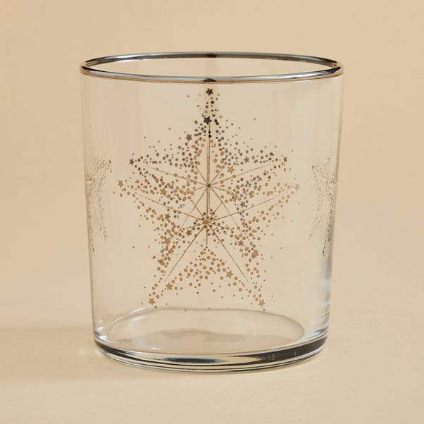 Glass with gold star design.