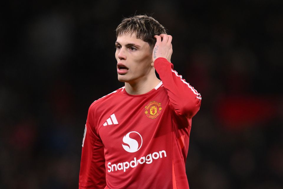 Alejandro Garnacho of Manchester United in a red jersey.