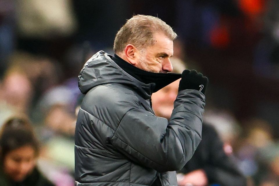 Ange Postecoglou, manager of Tottenham Hotspur, at a football match.