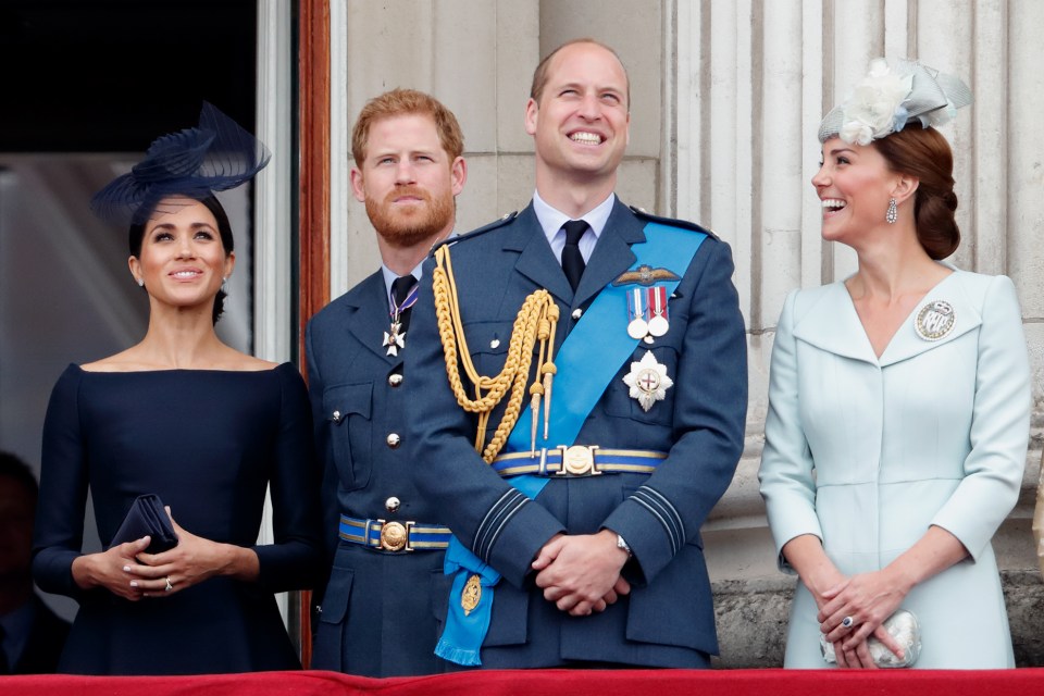 Meghan, Harry, William, and Kate on the Buckingham Palace balcony.