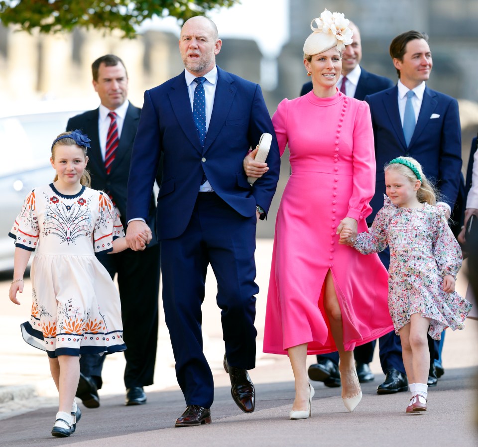 Zara and Mike Tindall with their daughters Mia and Lena attending Easter Sunday service.