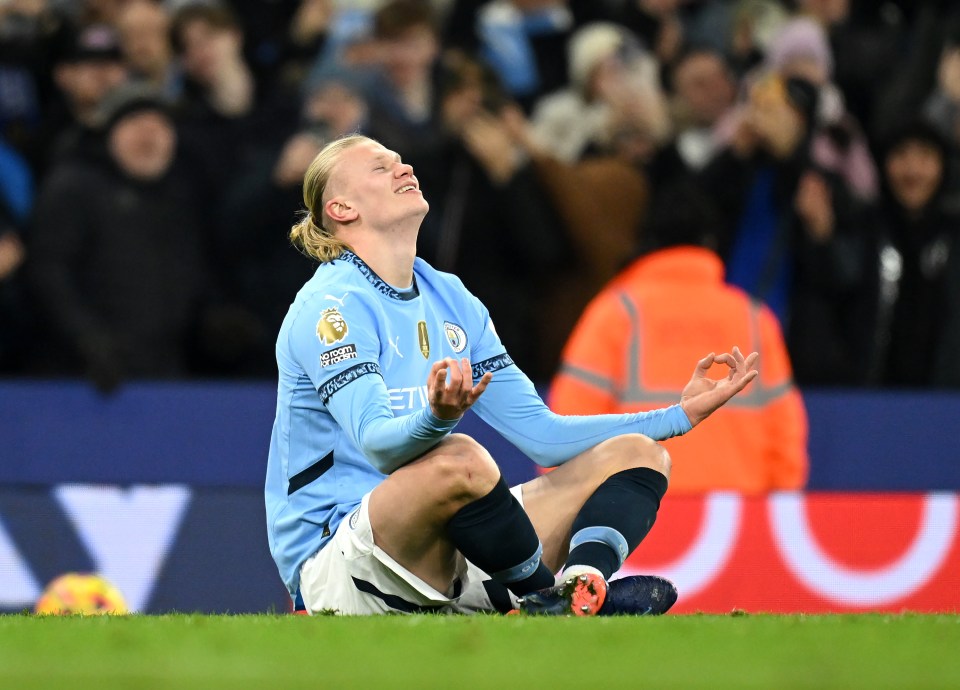 Erling Haaland of Manchester City celebrates a goal.