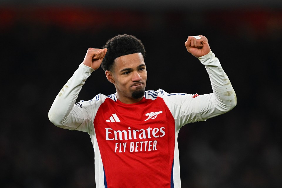 Ethan Nwaneri of Arsenal celebrating a goal.