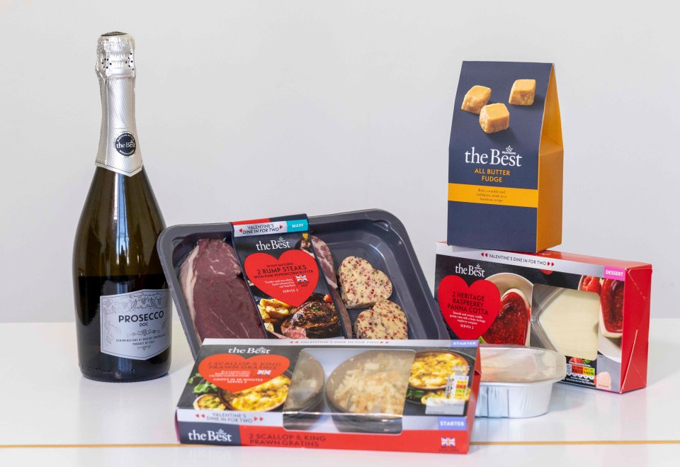 Valentine's Day dinner for two from Morrison's: steaks, scallops, panna cotta, and prosecco.