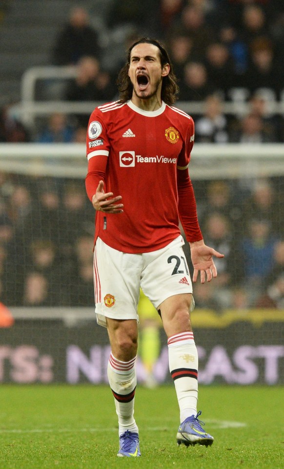 Edison Cavani of Manchester United celebrating a goal.