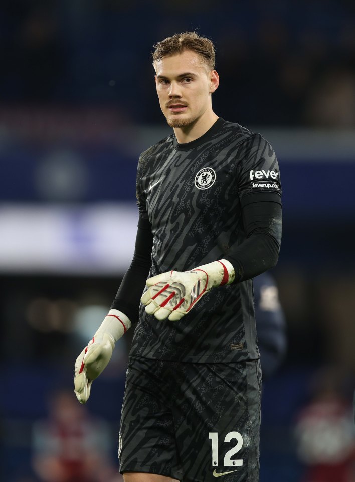 Filip Jorgensen, Chelsea goalkeeper, wearing number 12.