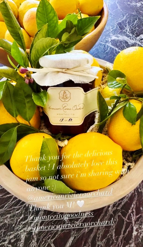 Gift basket of lemons and lemon jam.