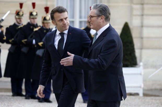 President Macron welcomes Prime Minister Starmer at the Elysee Palace.