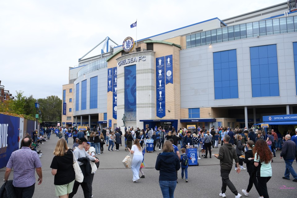 Fans arriving at Stamford Bridge stadium before a Chelsea FC women's football match.