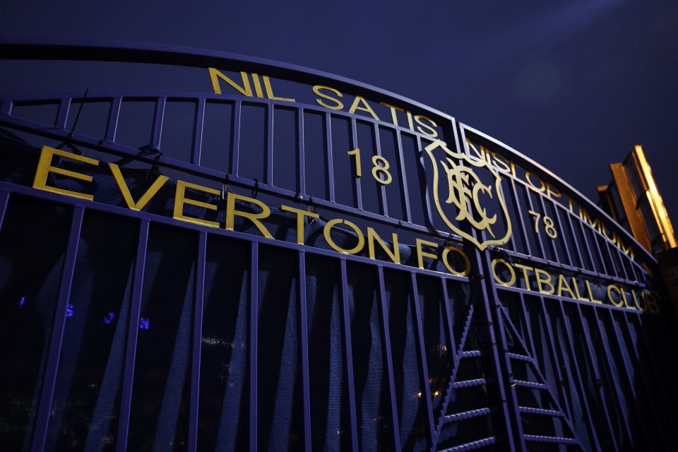 Everton Football Club gate at night.