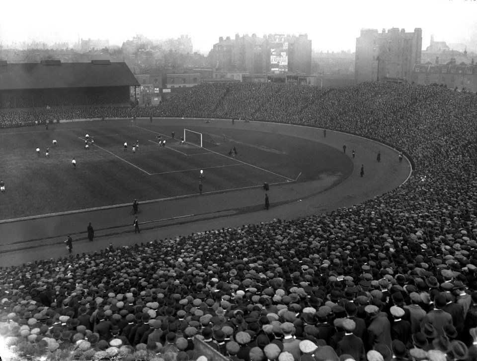 A general view of a large crowd at a soccer match at Stamford Bridge.