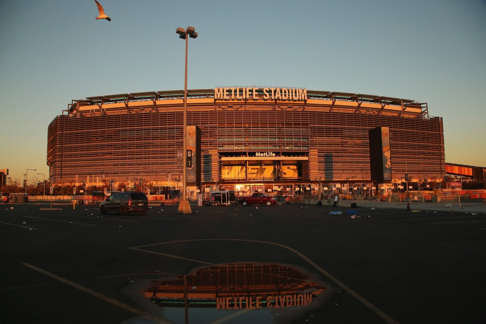 MetLife Stadium at sunset.