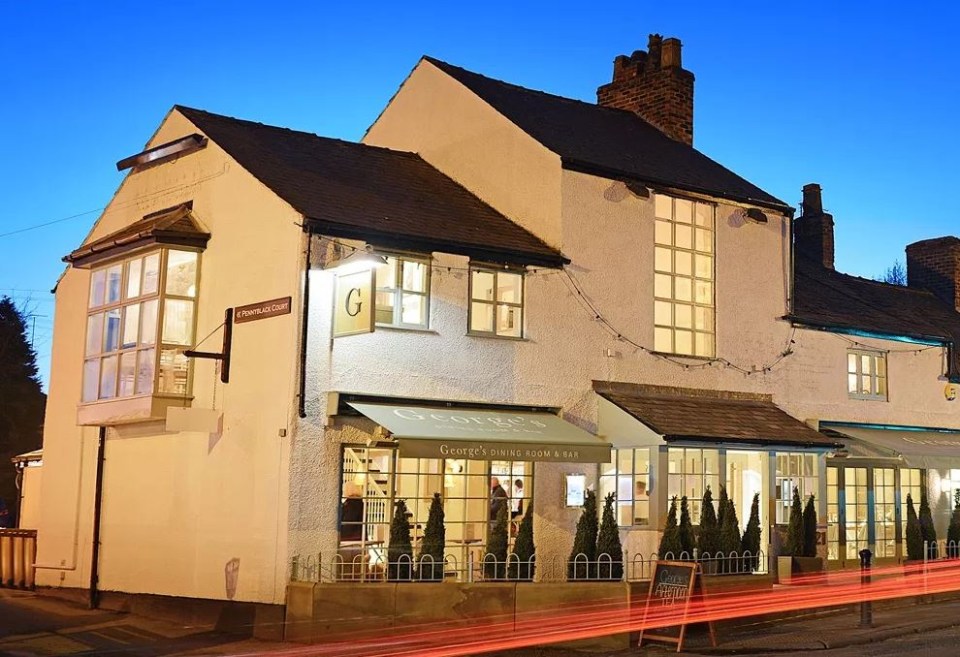 George's Dining Room & Bar in Worsley at night.