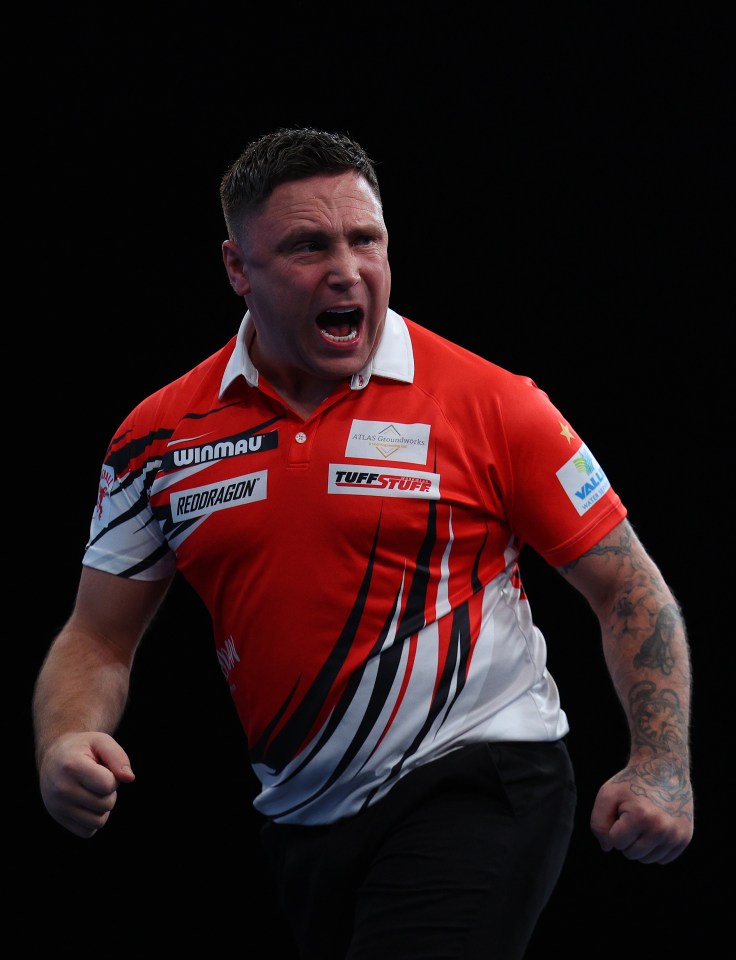 Gerwyn Price of Wales celebrating at the Winmau World Masters.