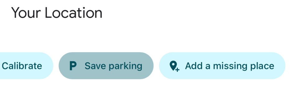 Buttons to calibrate, save parking, and add a missing place.