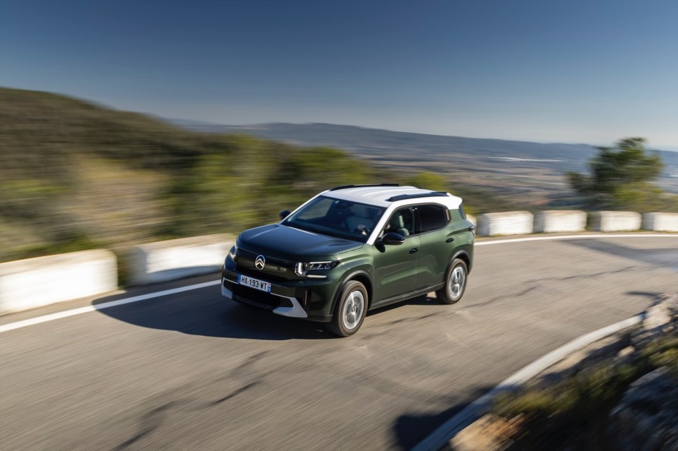 Citroen C3 Aircross driving on a winding road.