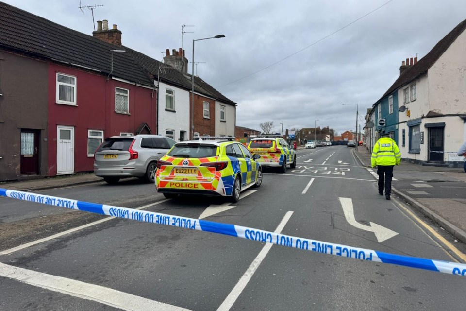 Police cars at a crime scene in Colchester.