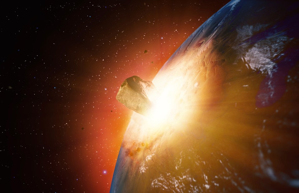 Illustration of a huge asteroid impacting Earth.