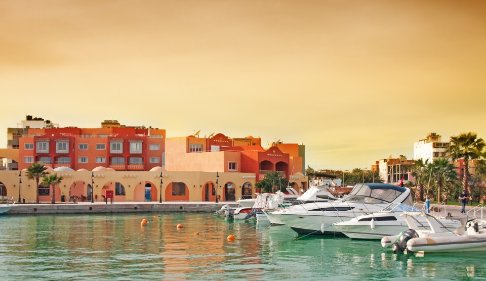 Yachts moored at a marina in Hurghada, Egypt.