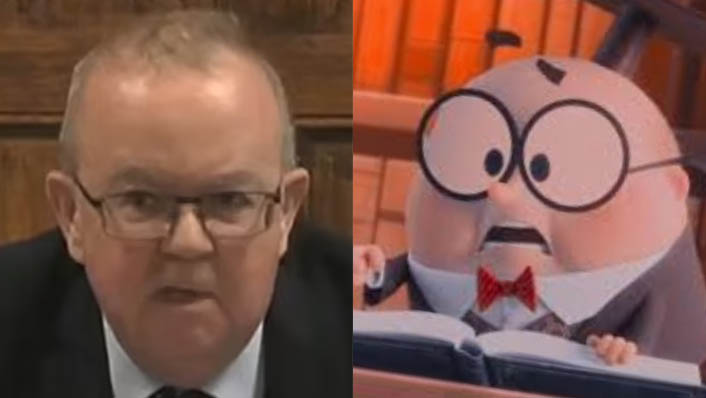 Ian Hislop and his Ralph Breaks the Internet counterpart, Mr. Knowsmore.