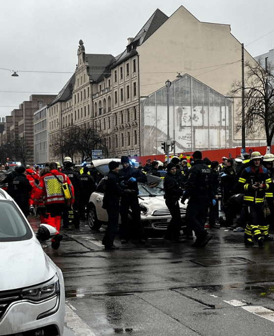 Emergency responders at the scene of a car accident.