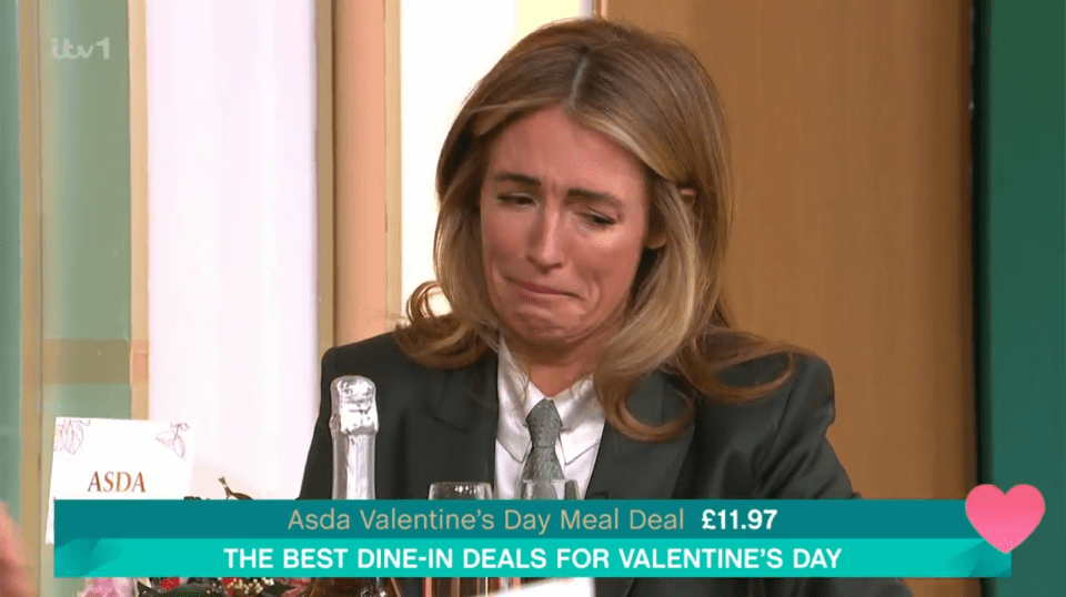 Woman crying on television during a Valentine's Day segment.