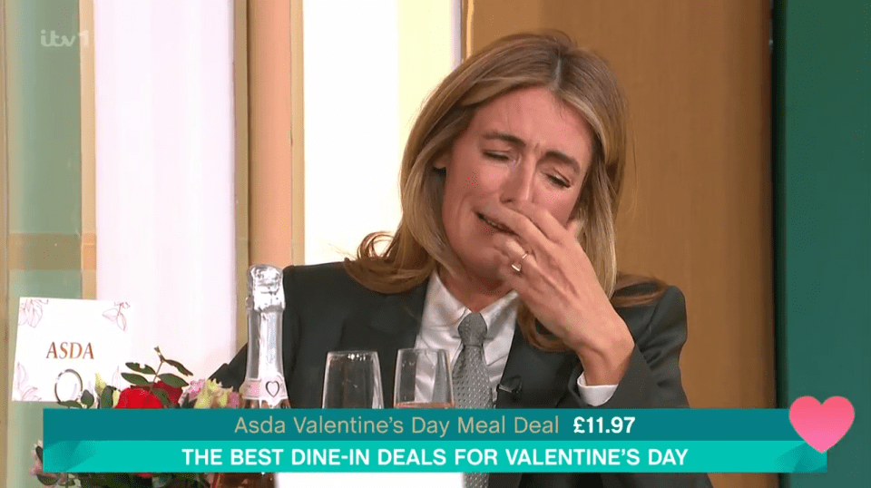 Woman crying while discussing Asda's Valentine's Day meal deal.