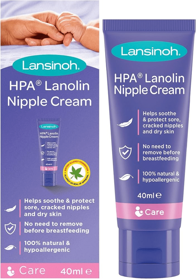 Lansinoh HPA Lanolin Nipple Cream tube and box.