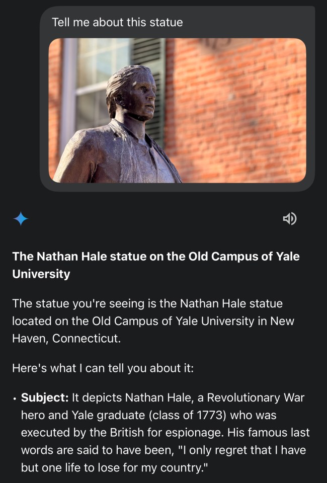 Photo of the Nathan Hale statue at Yale University.