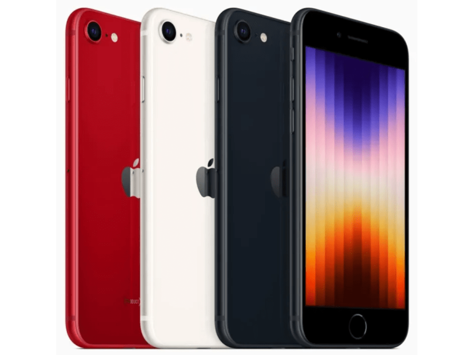 iPhone SE in red, white, and black.