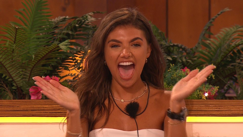 Samie from Love Island reacting excitedly.