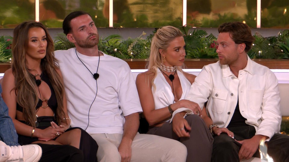 Four Love Island contestants sitting together.