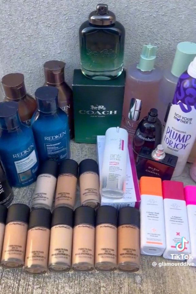 Assortment of beauty products found dumpster diving.