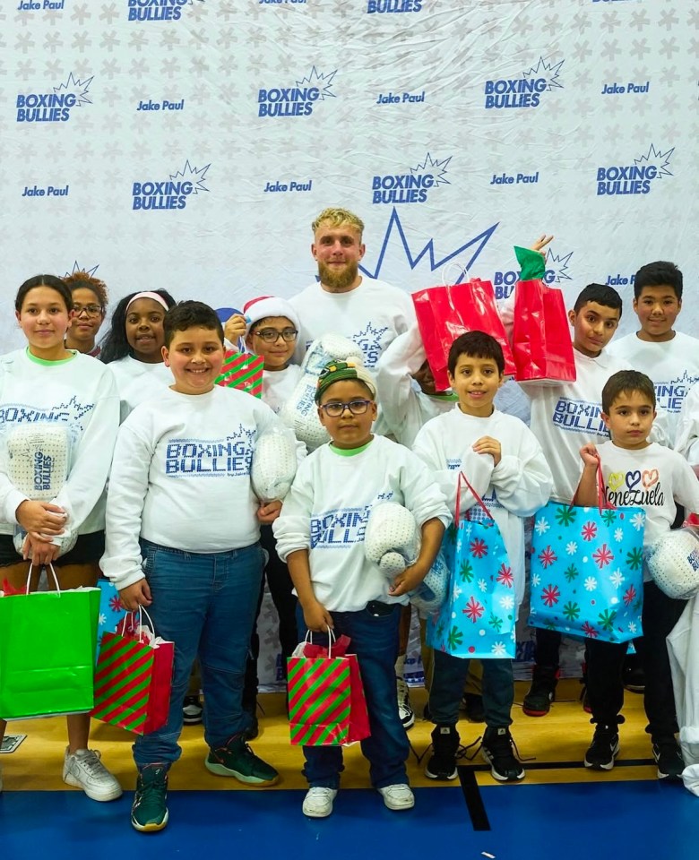 Jake Paul with children at a Boxing Bullies charity event.