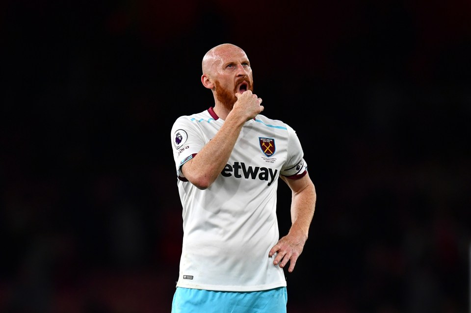 James Collins of West Ham United looking dejected.