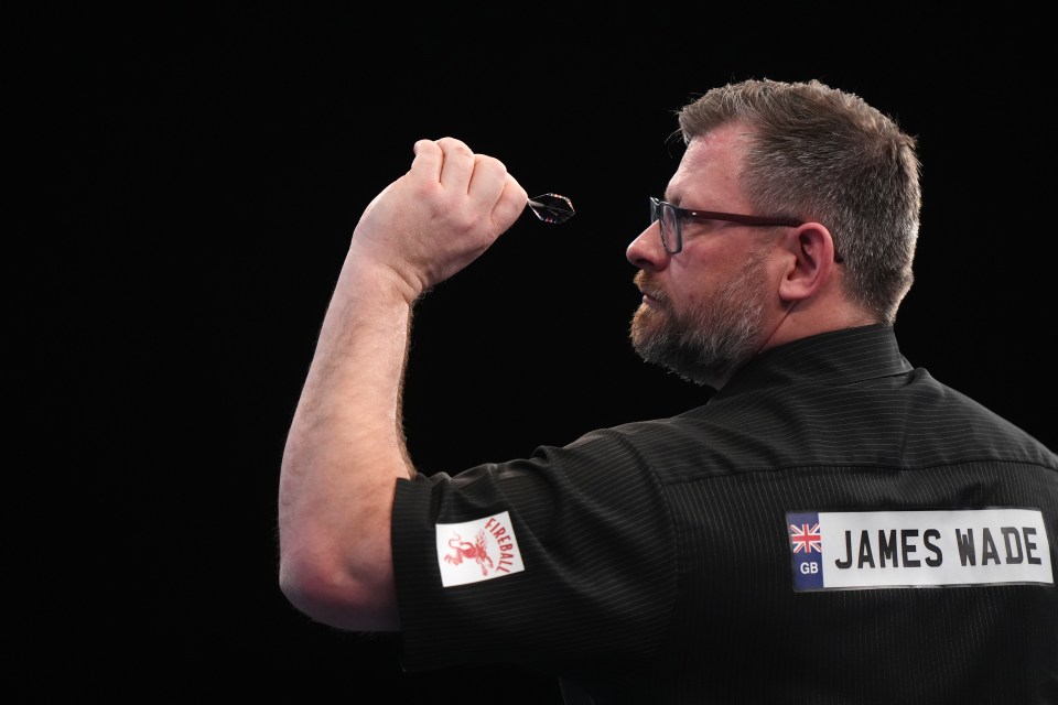 James Wade throwing a dart.