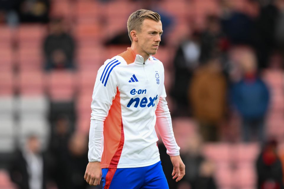 James Ward-Prowse of Nottingham Forest warming up.