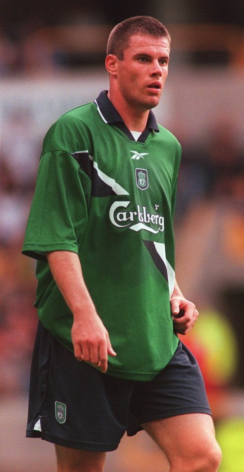 Jamie Carragher in a Liverpool pre-season jersey.