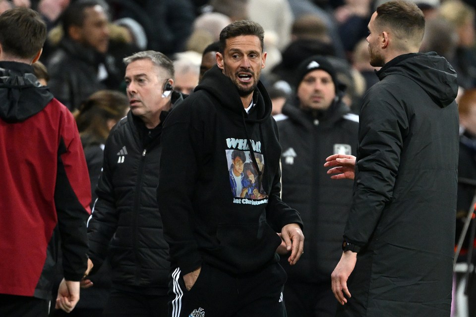 Jason Tindall, assistant manager of Newcastle United, wearing a Wham! "Last Christmas" hoodie.