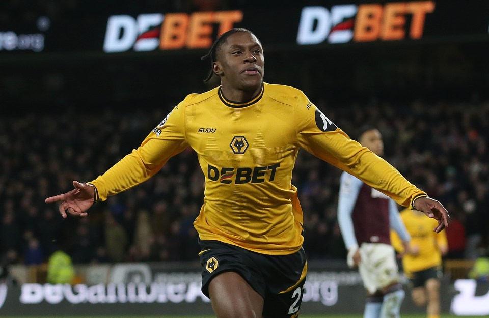 Jean-Ricner Bellegarde of Wolverhampton Wanderers celebrating a goal.