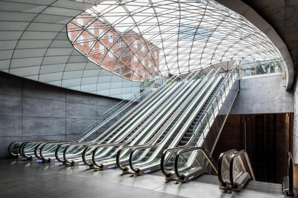 Escalators in Triangeln Underground Train Station, Malmö.