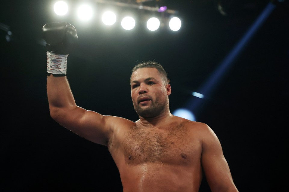 Joe Joyce celebrates a boxing victory.