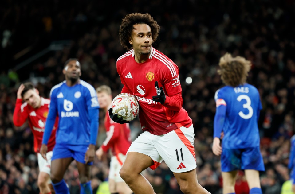 Joshua Zirkzee of Manchester United celebrating a goal.