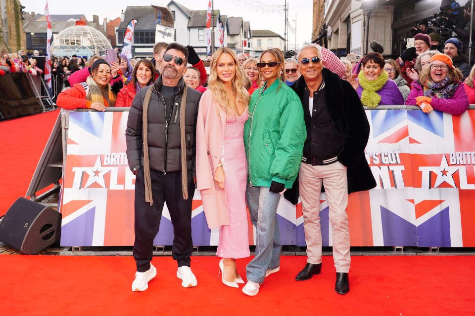 Britain's Got Talent judges Simon Cowell, Amanda Holden, Alesha Dixon, and Bruno Tonioli on the red carpet.