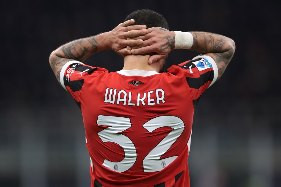 Kyle Walker, AC Milan #32, reacting during a match.