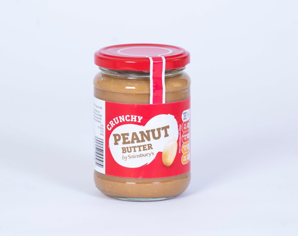 Jar of Sainsbury's crunchy peanut butter.