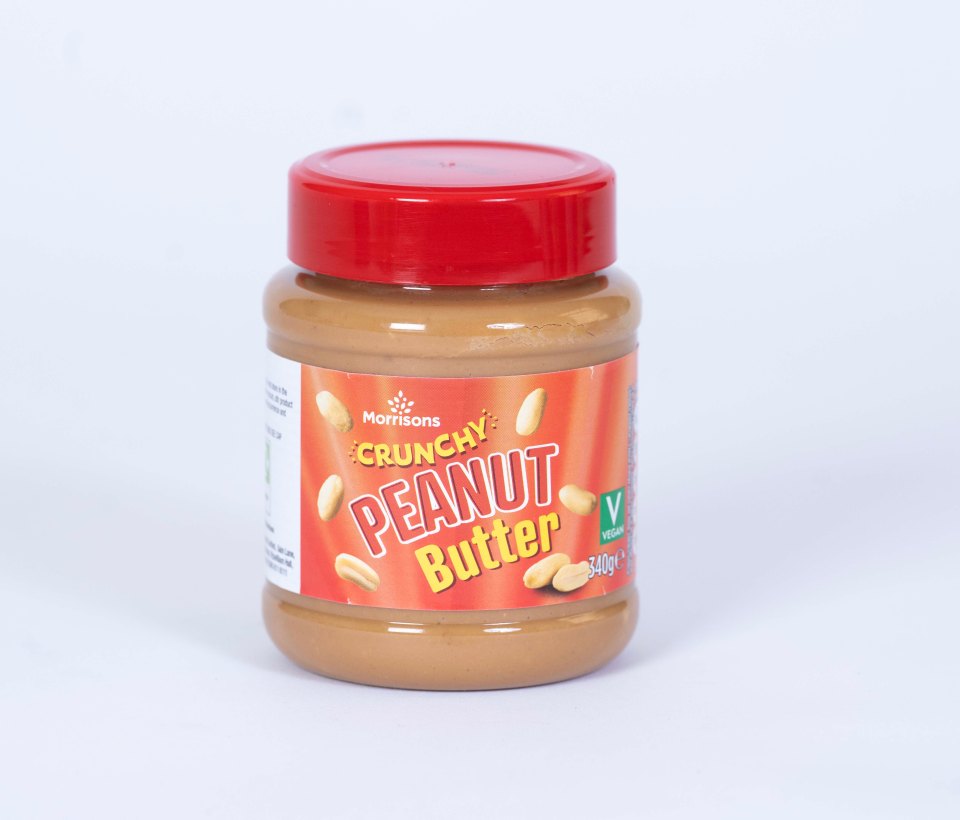 Jar of Morrison's crunchy peanut butter.