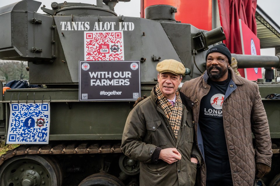 Nigel Farage and Derek Chisora at a farmer's protest.