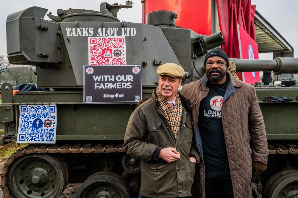 Nigel Farage and Derek Chisora at a farmer's protest.